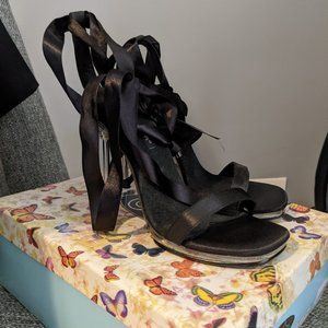 Ribbon Wrap Open Toe, Clear Heel Size 6